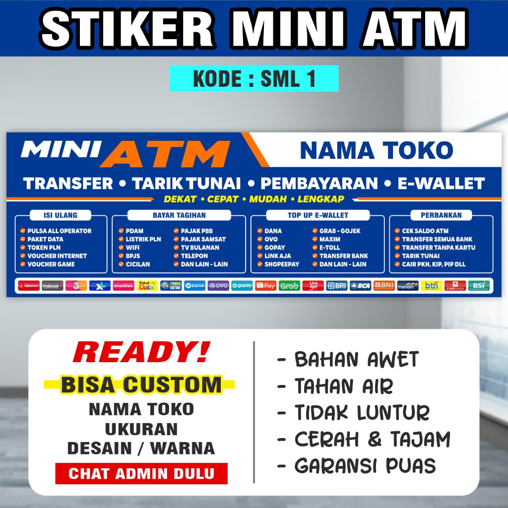 Stiker Vinyl Meja Kasir Etalase Mini ATM Tahan Luntur Rekat Kuat - sml