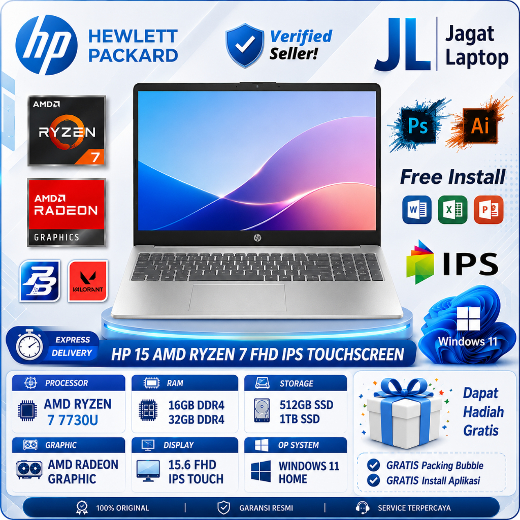 Laptop HP 15 Ryzen 7 7730U 32GB 1TB SSD 15.6 FHD IPS Touchscreen Windows 11