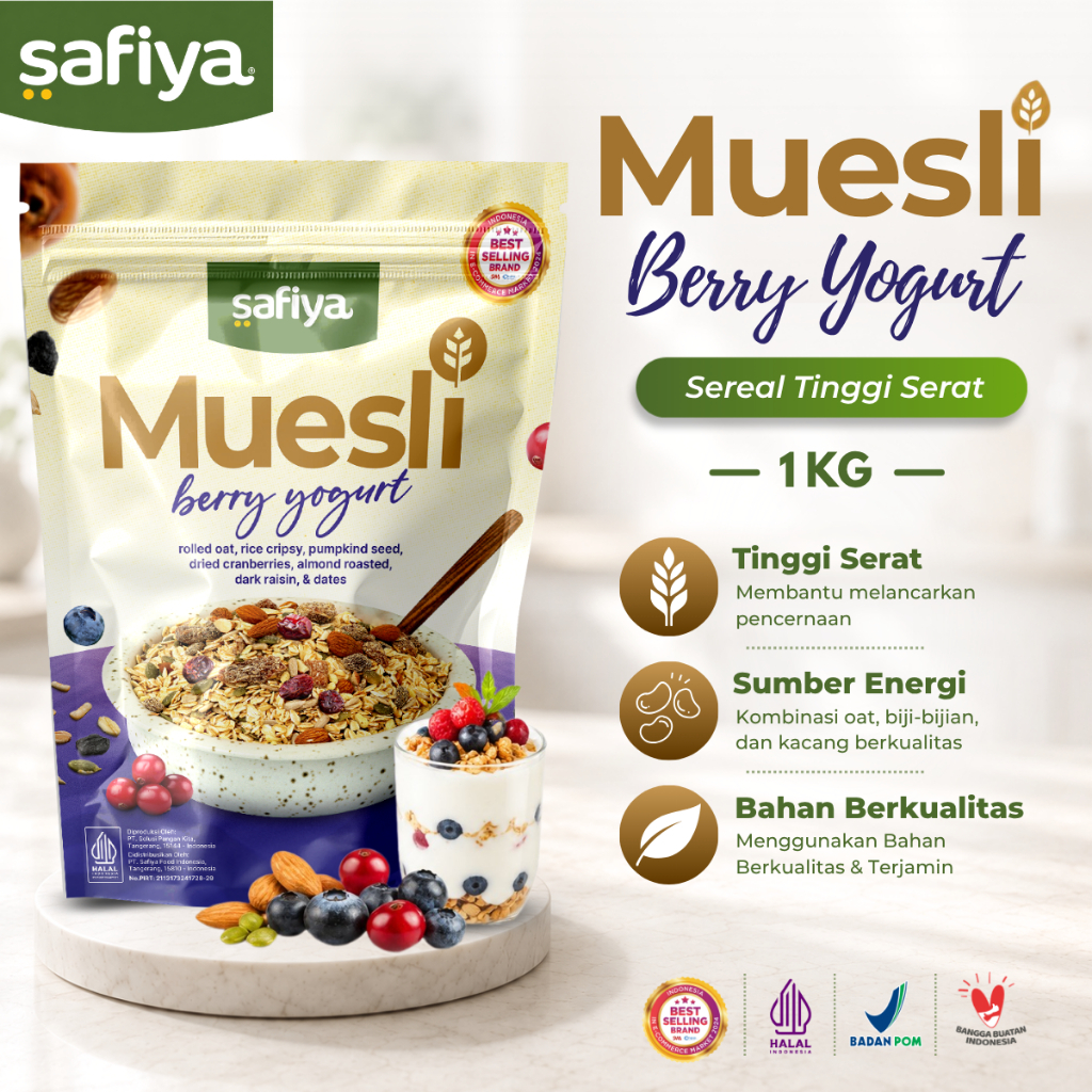 Safiya Muesli Berry Yogurt Sereal Tinggi Serat Diet Sehat