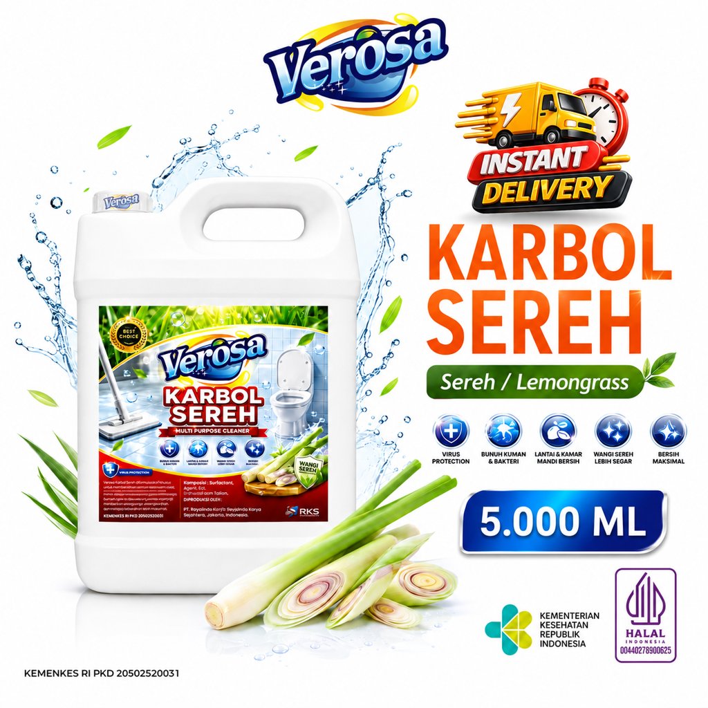 Verosa Karbol Sereh 5 Liter 5000 ML Pembersih Lantai Karbol Lantai Sereh Lemongrass INSTANT