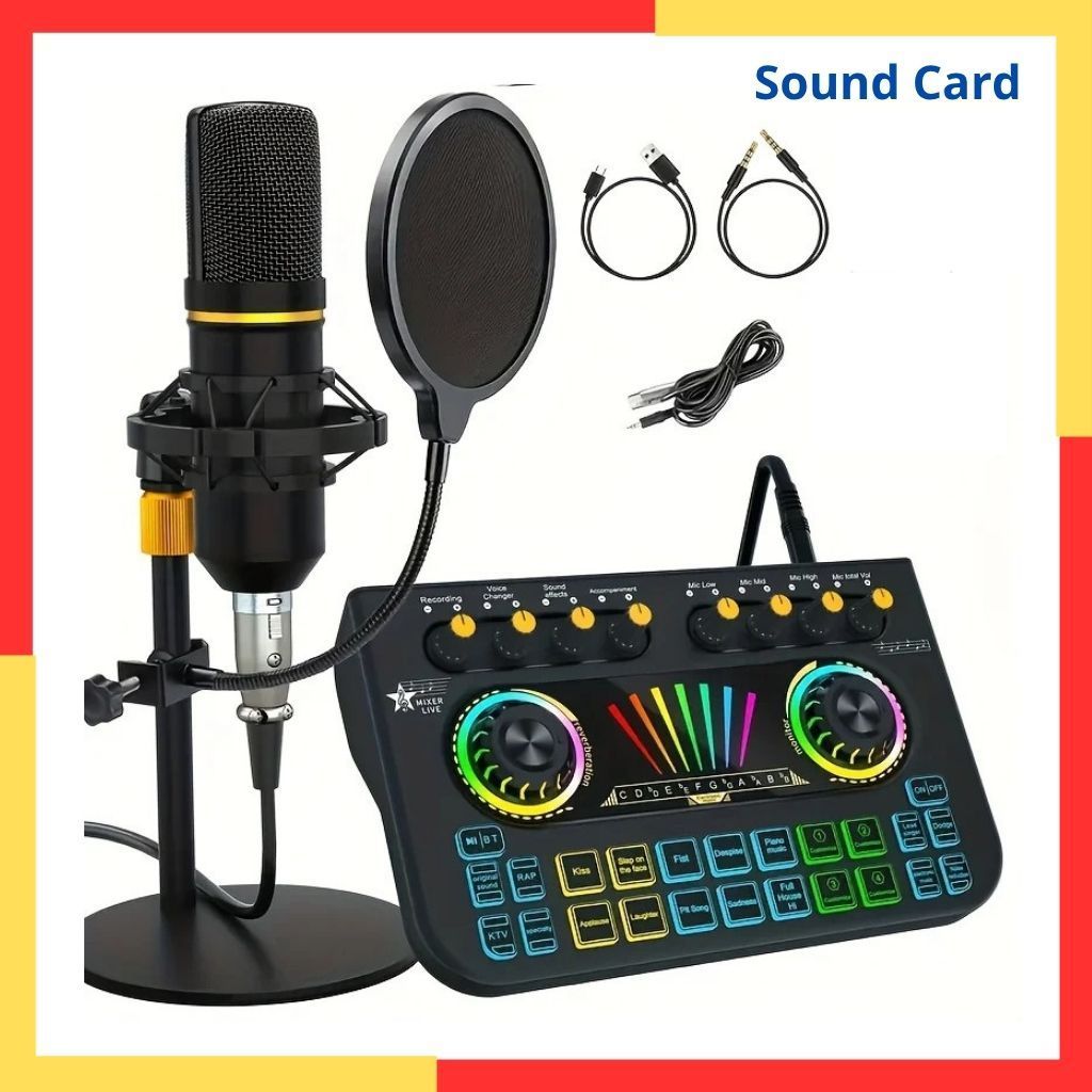 Soundcard Mixer Audio Mini Sound Card Live Streaming Bluetooth Digital Display Murah