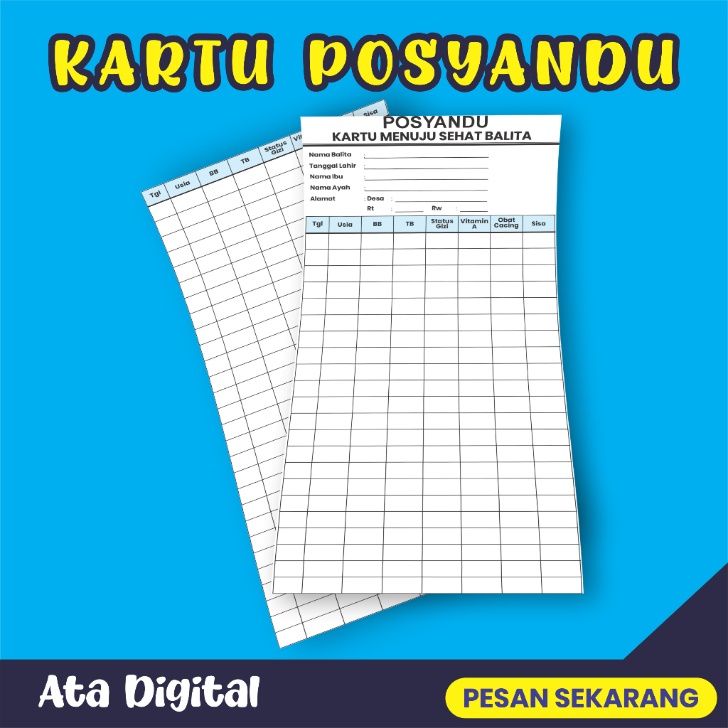 Kartu Posyandu Balita 100 PCS | Kartu Menuju Sehat KMS | Kartu Kesehatan Anak