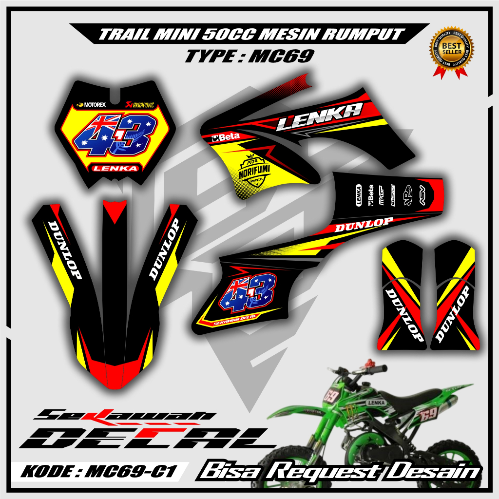Decal Stiker Mini Trail LENKA MC69 KXD 50cc UTX 50cc MT2X81 MT2TS 50cc 2 Tak Bisa Request Desain
