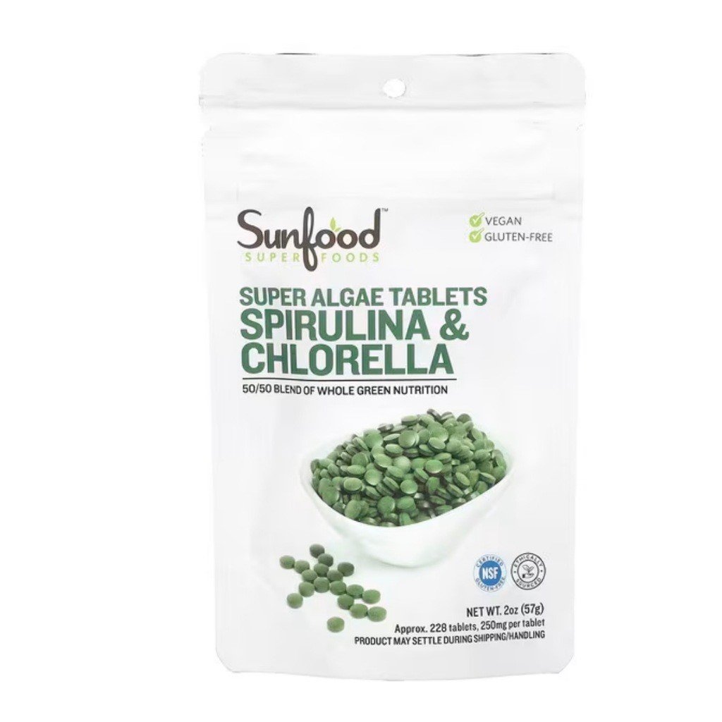SUNFOOD SUPER ALGAE TABLETS SPIRULINA & CHLORELLA 288 Tablets