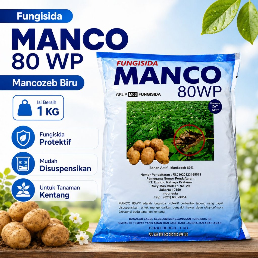 MANCO 80 WP 1KG Original Fungisida Kentang Musim Tanam September Mankozeb 80% untuk Hawar Daun & Ber