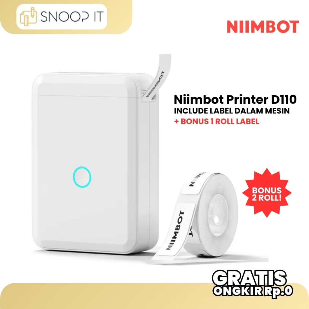 NIIMBOT D110 Printer Label Thermal Bluetooth Portable Alat Cetak Stiker Nama Anak Sekolah Tag Harga 