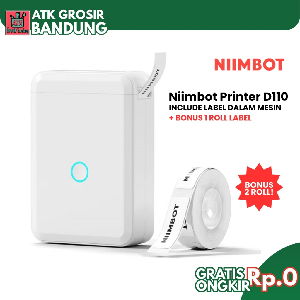Printer Label Thermal NIIMBOT D110 Bluetooth Portable Alat Cetak Stiker Nama Anak Sekolah Tag Harga 