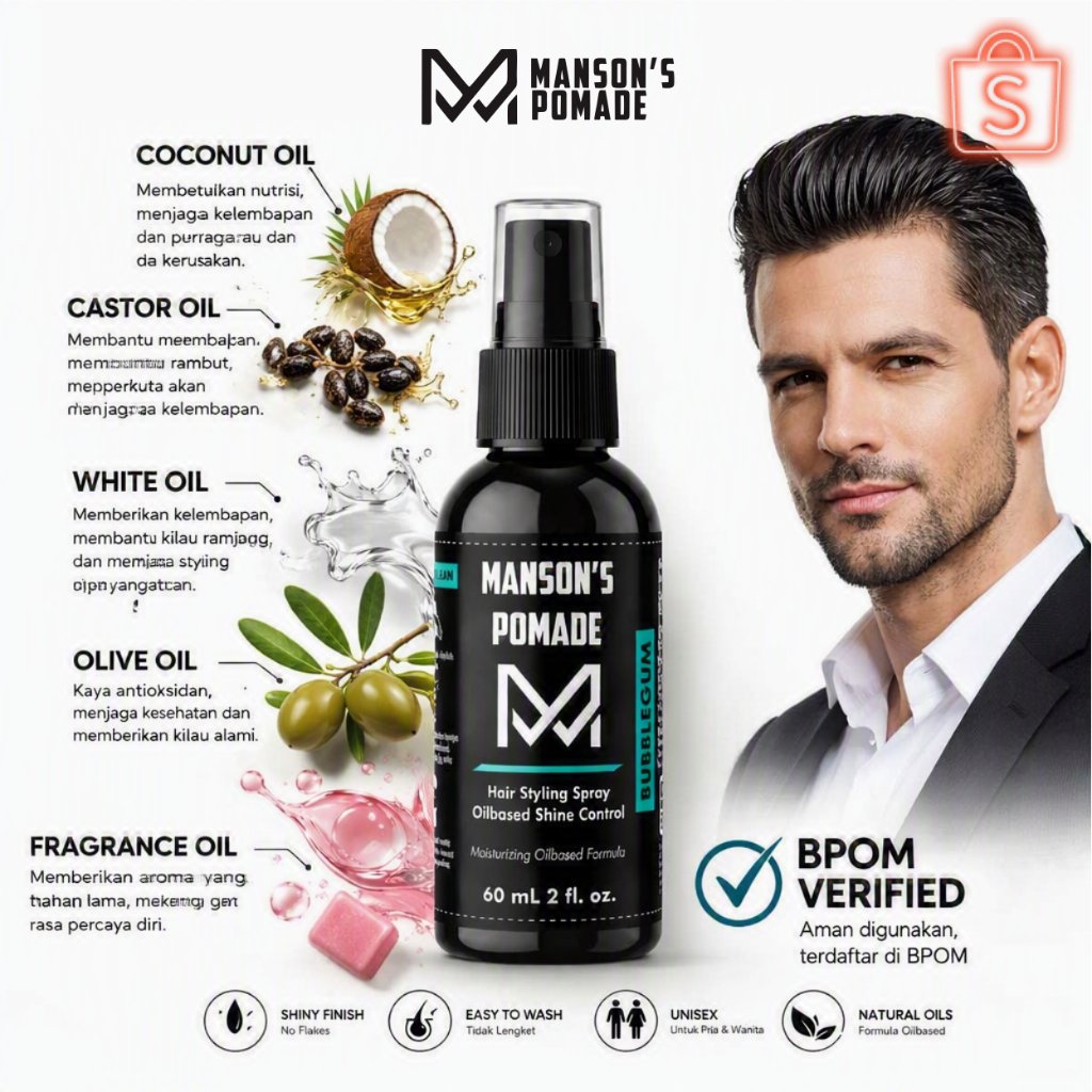 MANSON'S POMADE SPRAY 60mL | Original Manson's 100% | Pomade Spray Semprot Grosir | Bukan waterbased