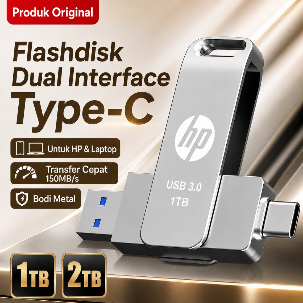 Flashdisk HP OTG Dual Interface Type-C & USB 3.0 1TB 2TB Bodi Metal High Speed Transfer 150MB/s untu