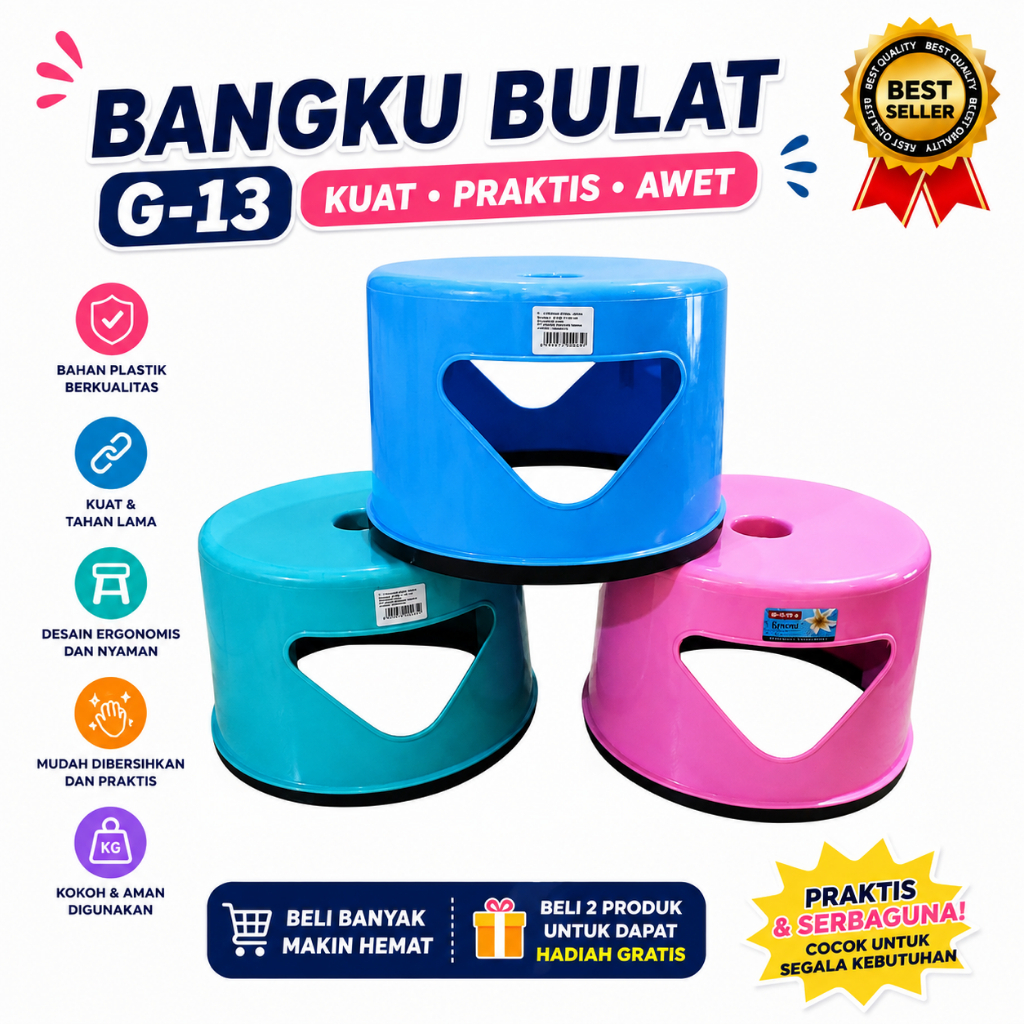 ORIGINAL  LION STAR Kursi Plastik G-13 / Jengkok / Bangku Jongkok / Bangku Bundar / Bangku Kuat / Ba