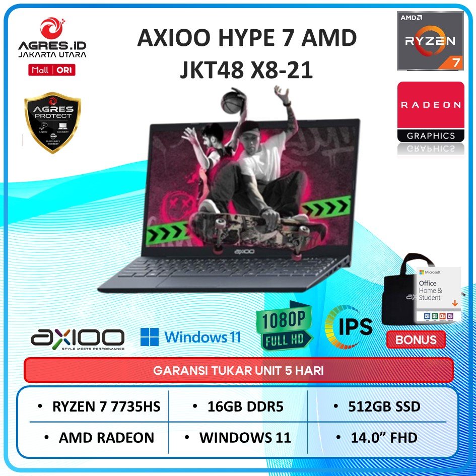 AXIOO HYPE 7 AMD JKT48 X8-21 RYZEN 7 7735HS 16GB 512GB W11 14.0FHD IPS BLIT GRY