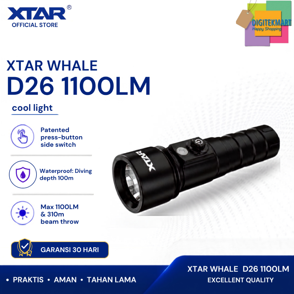 XTAR Whale D26 1100LM Senter Selam Diving Flashlight