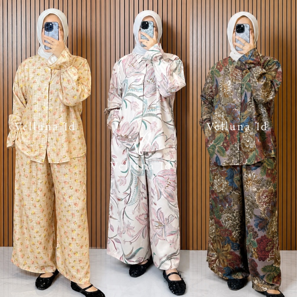 Velluna Dena Oneset Puffy Rayon Lengan Panjang Celana Kulot Lebar Nyaman Busui Friendly