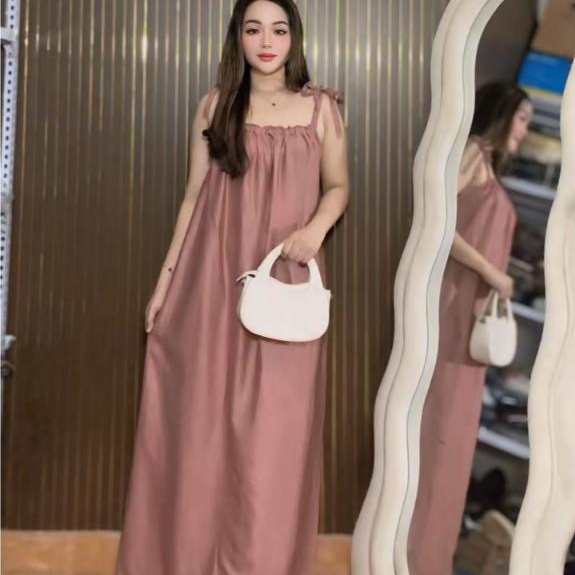Daster Cantika tali lepas Dress Wanita Rayon Polos Motif Midi Bali Dewasa