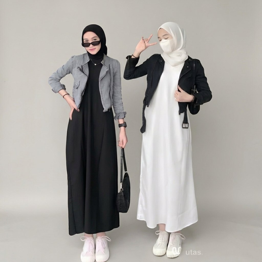 Inner Dress Rayon Twill Tali Pinggang Inner Gamis Rayon Tanpa Lengan Manset Dress Span Baju Dalaman
