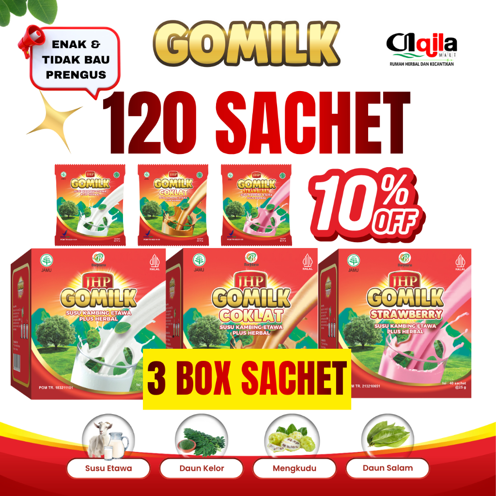 JHP GOMILK Susu Kambing Etawa Plus Herbal 120 Sachet Rasa Original Coklat Strawberry