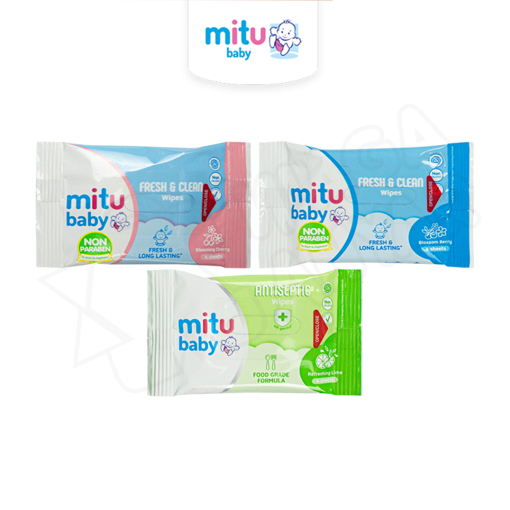 Mitu Tisu Basah Baby Wipes / Mitu Tisu Basah Sachet Isi 4 Sheet / Mitu Baby Tisu Basah Bayi