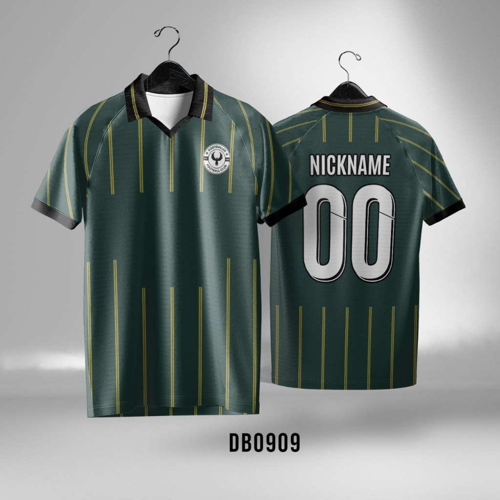 Kaos Polo Jersey Futsal / Bola Custom Dark Green Gold Pinstripe Free Custom Name Set -