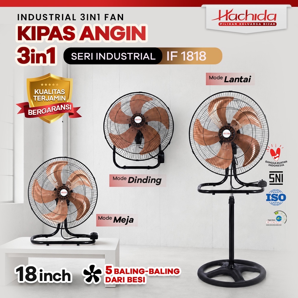 Kipas Angin 18inch HACHIDA IF1818 kipas industri wall desk standing fan 3in1 Garansi Resmi baling be