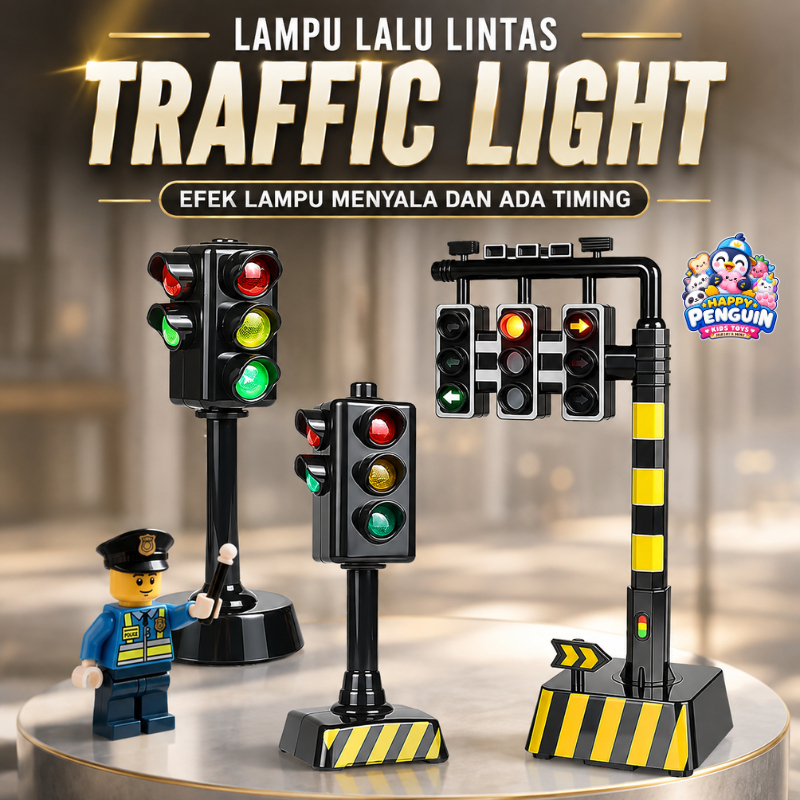 [HAPPY PENGUIN] MAINAN LAMPU LALU LINTAS TRAFFIC LIGHT - EFEK LAMPU MENYALA DAN ADA TIMING LAMPUNYA