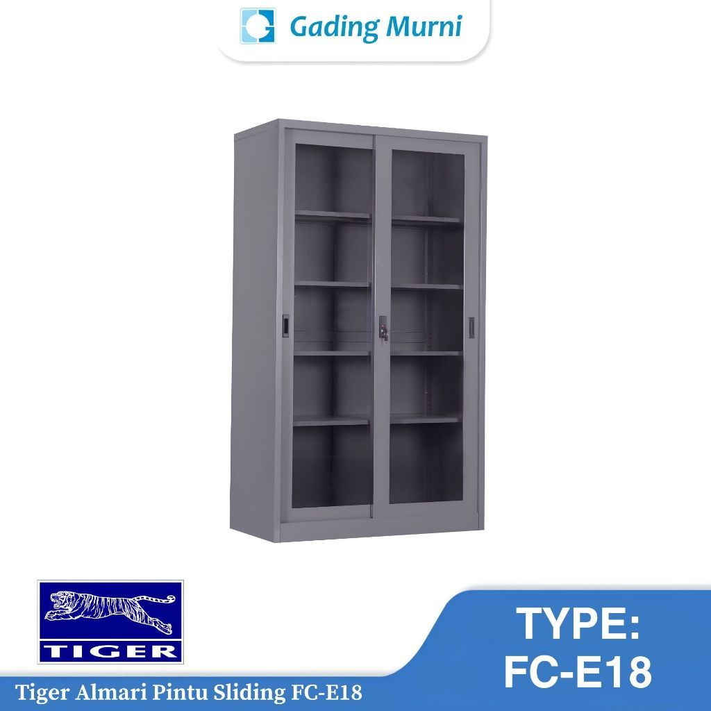 TIGER FC-E18 Lemari Arsip Besi Sliding Kaca 2 Pintu Full Height | Almari Dokumen Kantor Filing Cabin