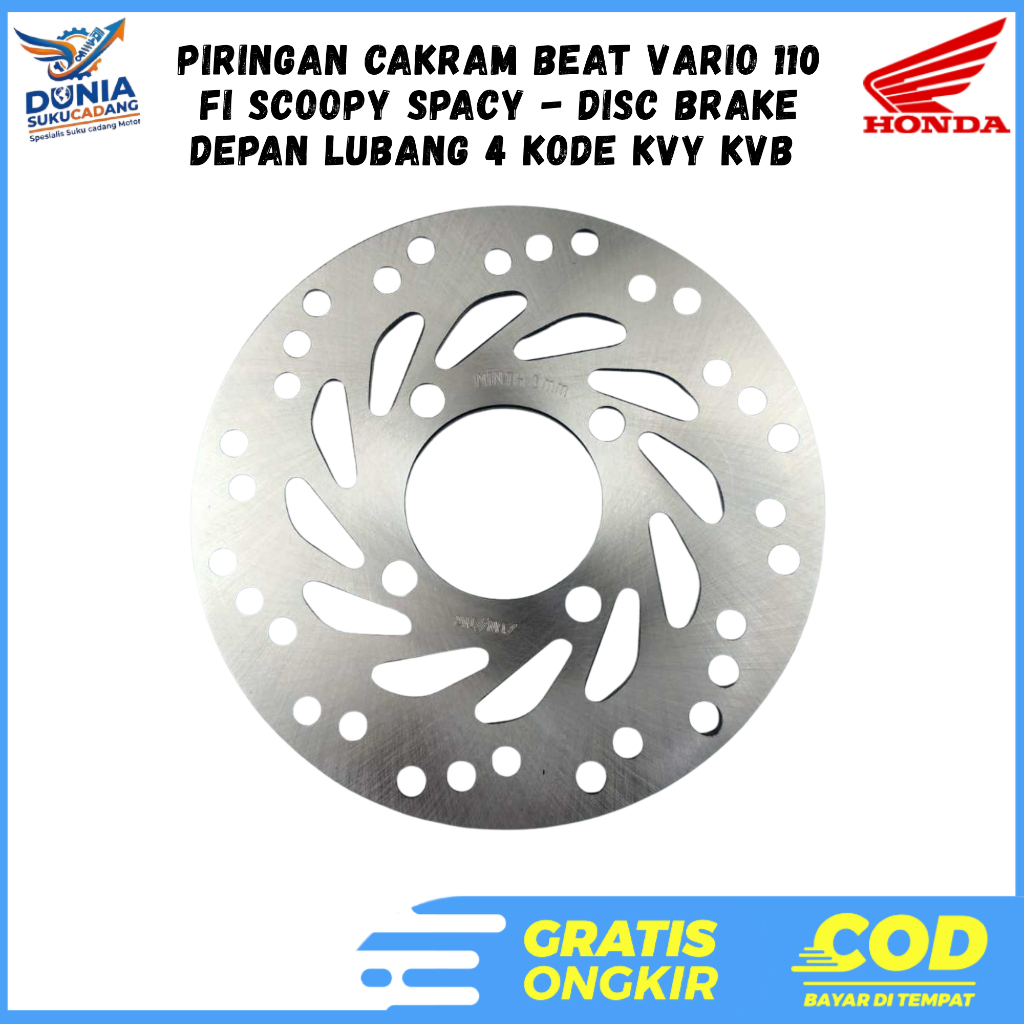 Piringan Cakram Beat Vario 110 FI Scoopy Spacy - Disc Brake Depan Lubang 4 Kode KVY KVB Kualitas Ori