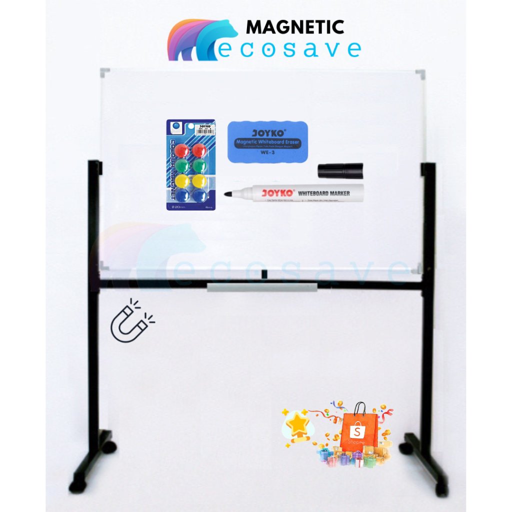 Papan Tulis Whiteboard Standing Magnetic Single Face White Board Kaki Magnetik Satu Muka Beroda 45x6