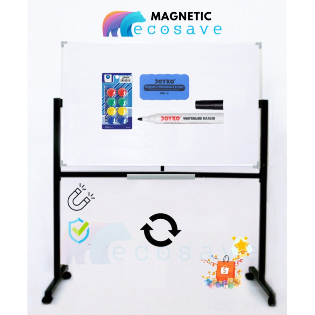 Papan Tulis Whiteboard Standing Magnetic Double Face White Board Kaki Magnetik Dua Muka 2 Sisi Berod