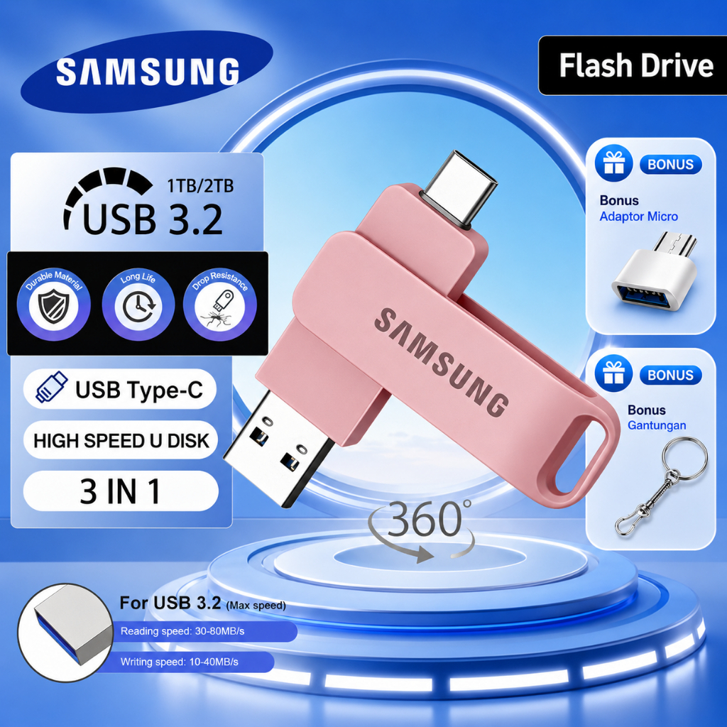 Samsung Flashdisk 2TB 1TB Dual Drive OTG Type-C USB 3.0 High Speed untuk HP & Laptop - Free Gantunga