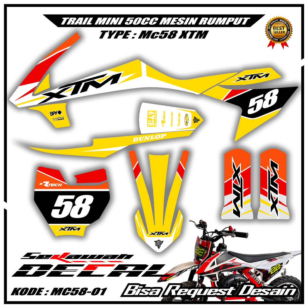 Decal stiker trail mini mesin rumput 50cc type LENKA MC58 XTM SYMOTOS JACKLE bisa request desain