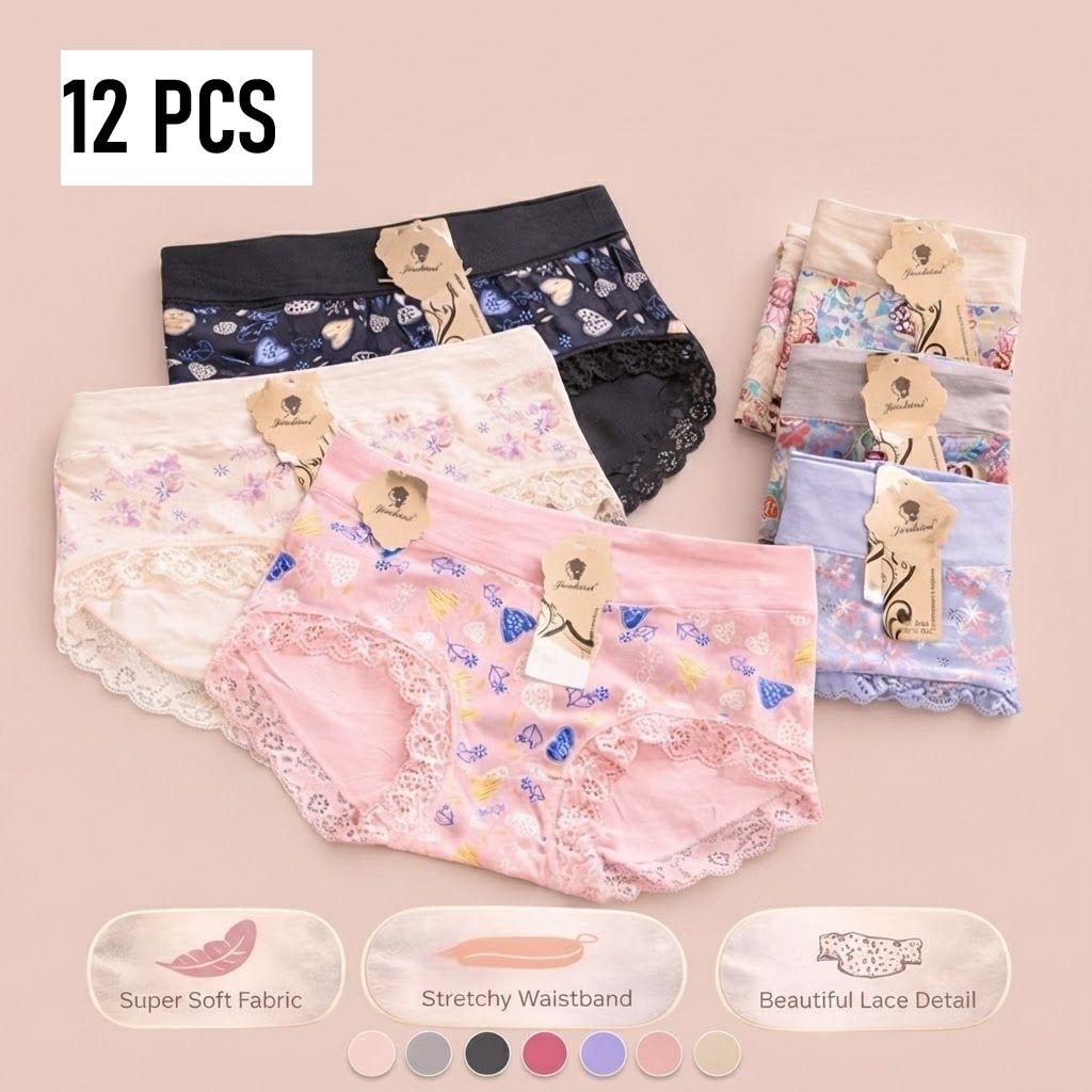 12 PCS - CD Celana Dalam Renda Wanita JIASHINI Art 8202 CD Motif Campuran Ukuran M-L-XL-XXL