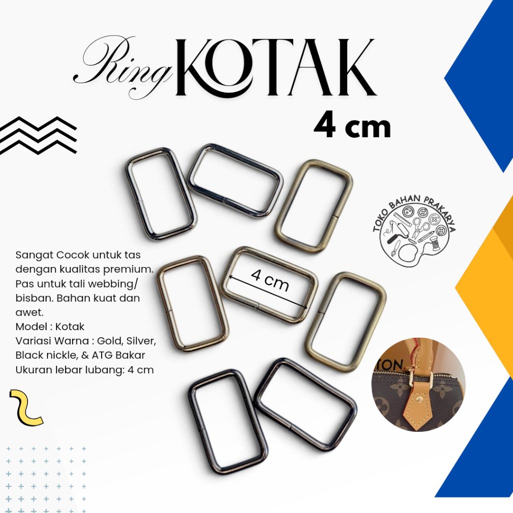 Ring Kotak Tas 4 cm Besi Tebal ATG (Bakar), Silver, Black Nikel(BN),dan Gold/ Ring Kotak/ Square Rin