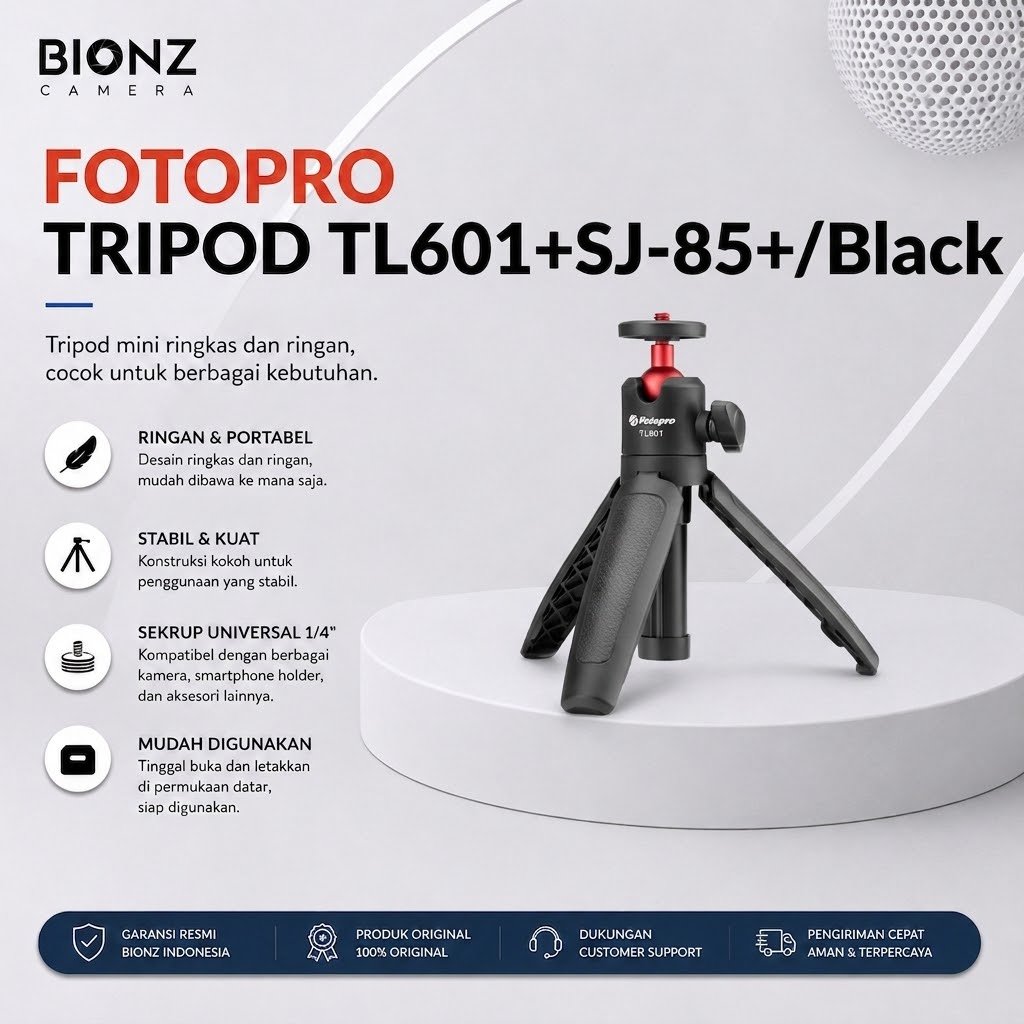 Fotopro Tripod TL601+SJ-85+/Black Mini Tripod Portable Stabil untuk Kamera HP / FOTOPRO Tripod TL601