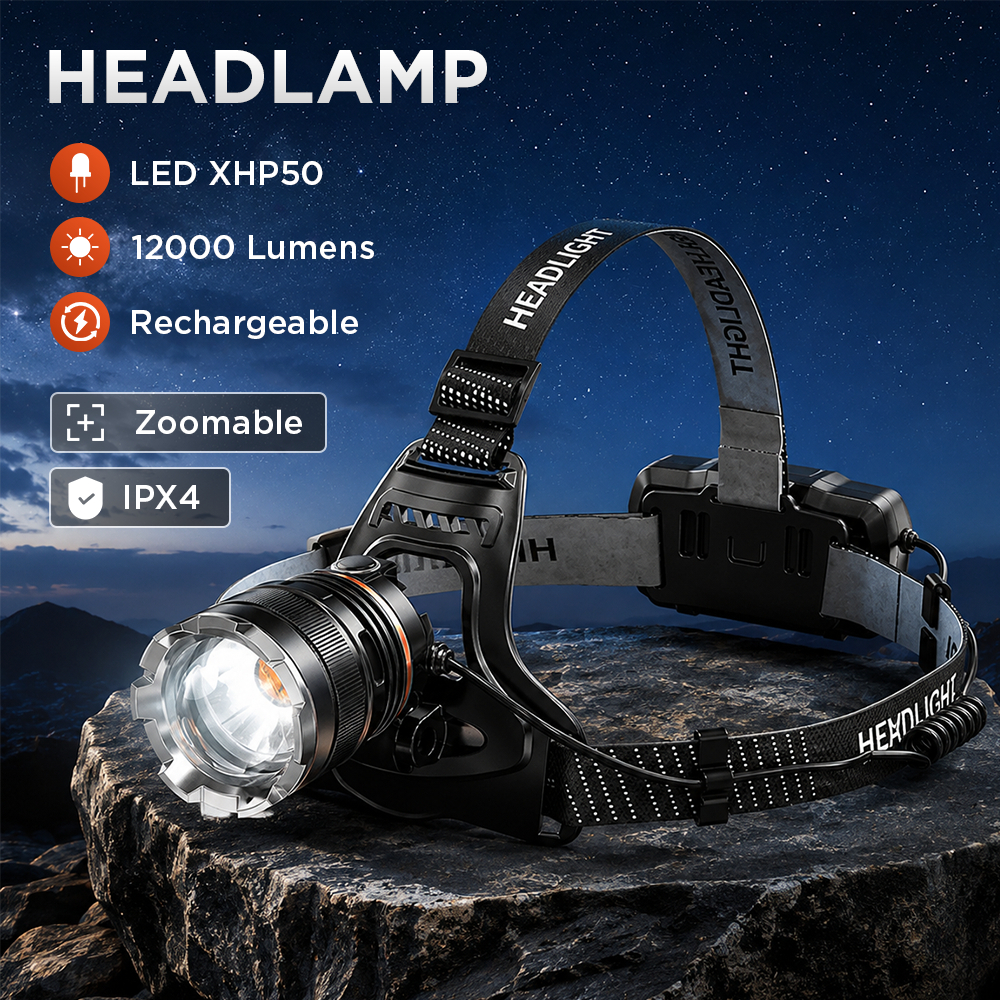 Senter Kepala Headlamp LED XHP50 IPX4 12000 Lumens