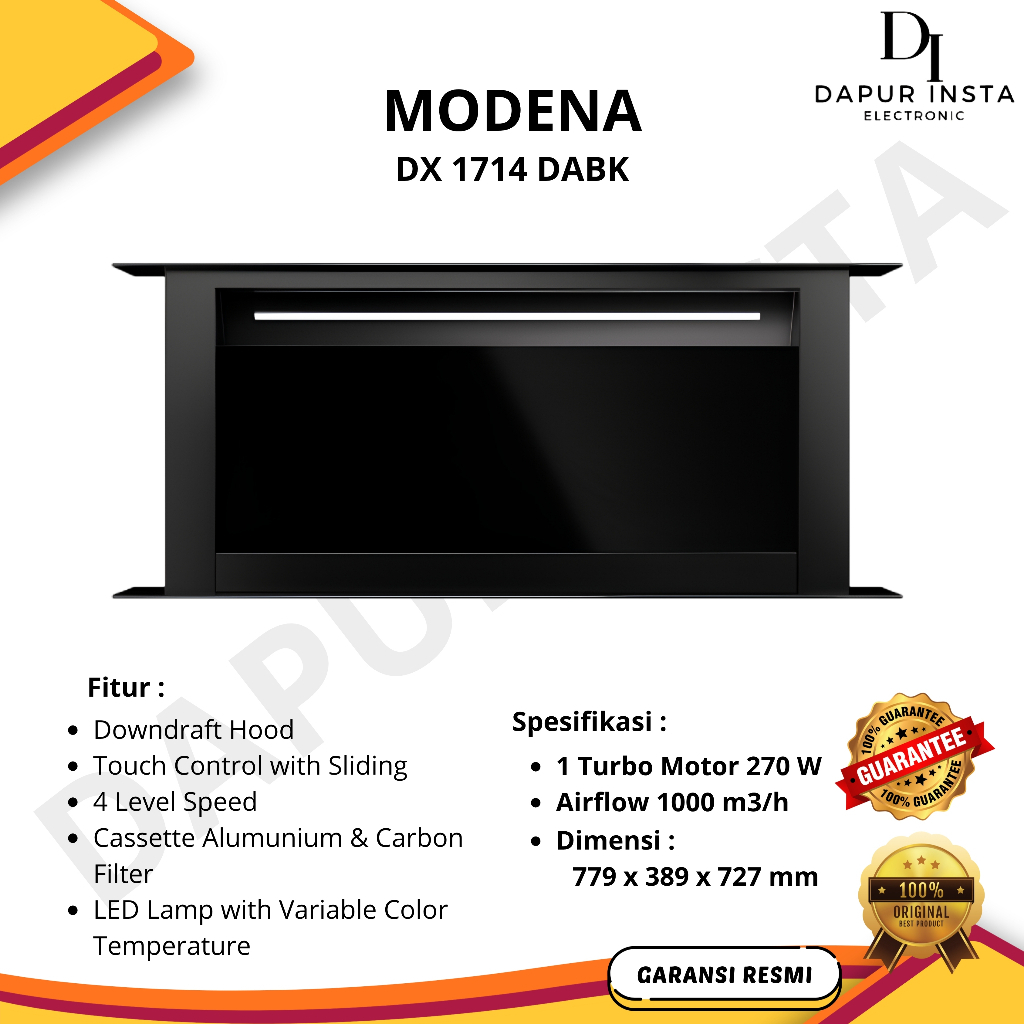 Modena Downdraft Cooker Hood DX 1714 DABK / DX1714DABK - Penghisap Asap - With Sliding Touch Control