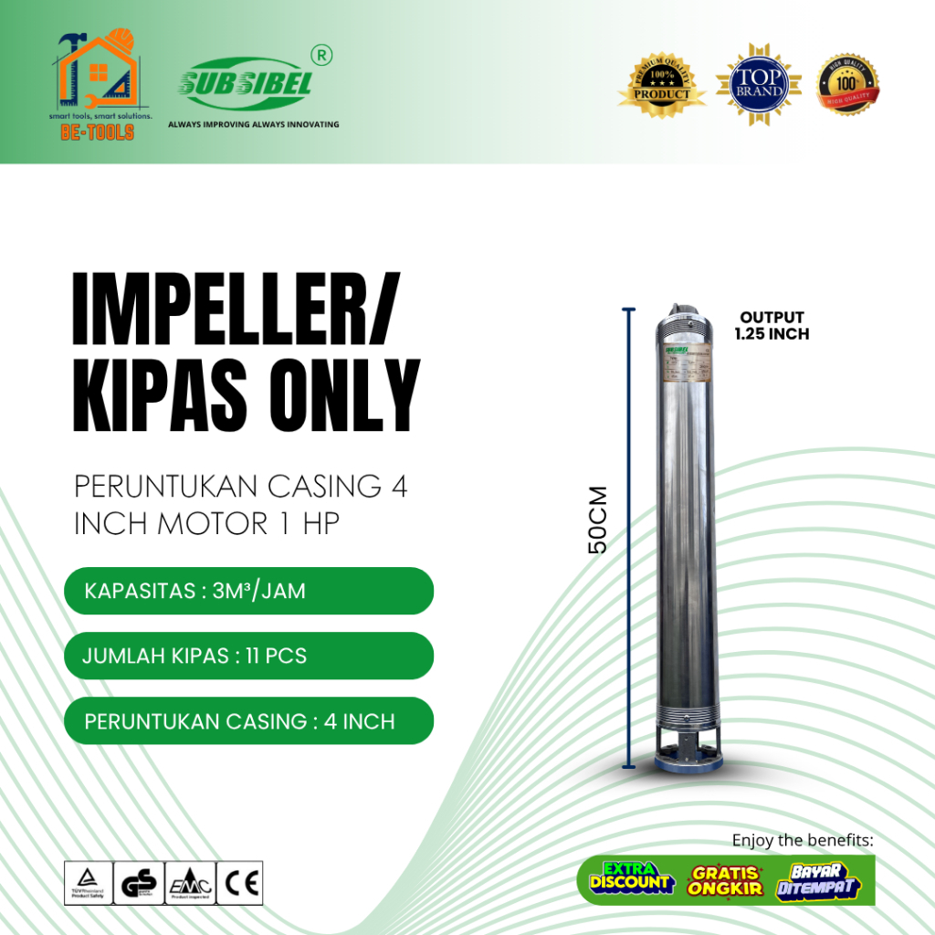 Kipas / Impeller Pompa Air Submersible 4 Inch 3/11 1HP  | Output 1.2 Inch | 3M³/Jam