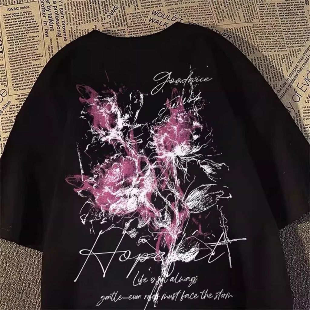 COD Bayar Ditempat Kemeja Kaos Oversize Hitam Motif Malaikat Sayap Memegang Salib Tulisan Redemption