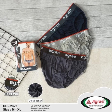 [ 3 PCS ] Celana Dalam Pria Agree Millenial 2322 M-XXL | CD Agree Karet Boxer Pria Dewasa Katun Adem
