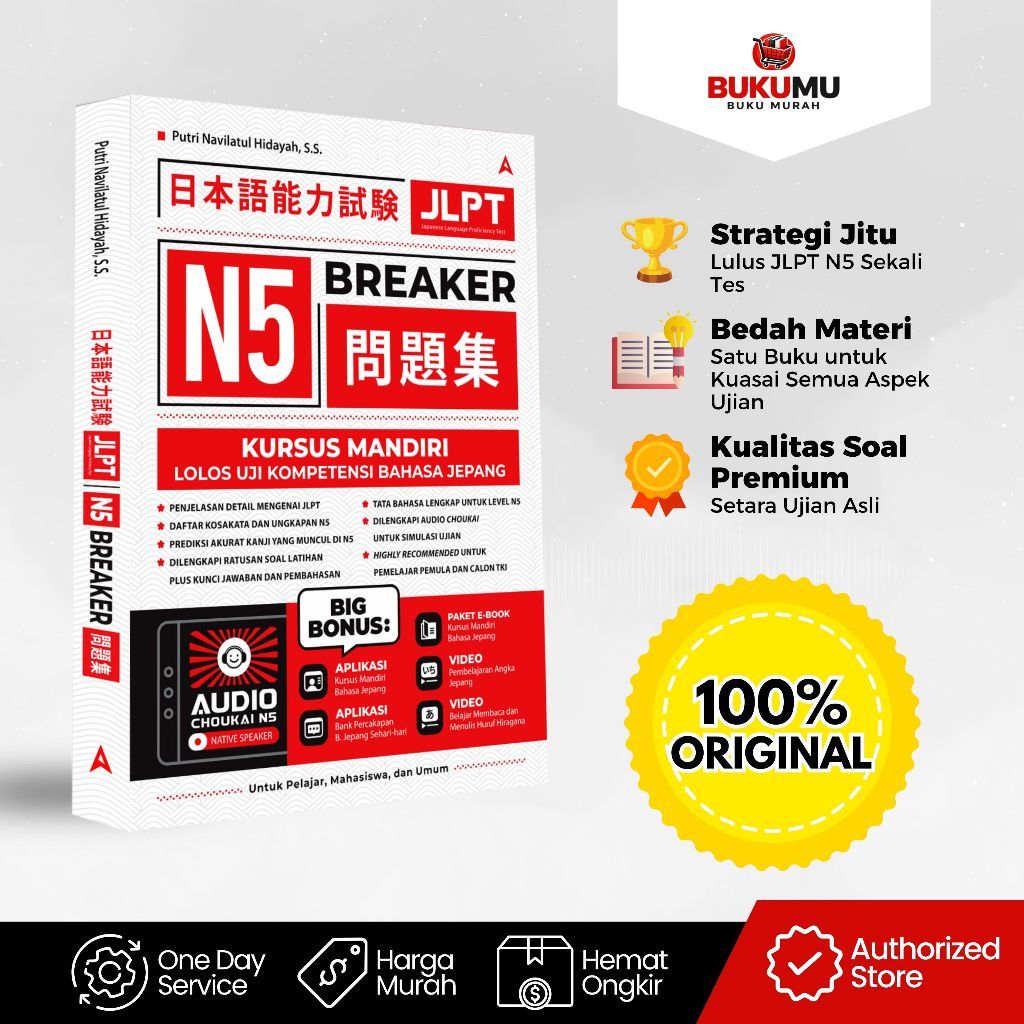 Buku Persiapan JLPT N5 3 Paket Latihan Soal Bonus Aplikasi JLPT N5 Breaker