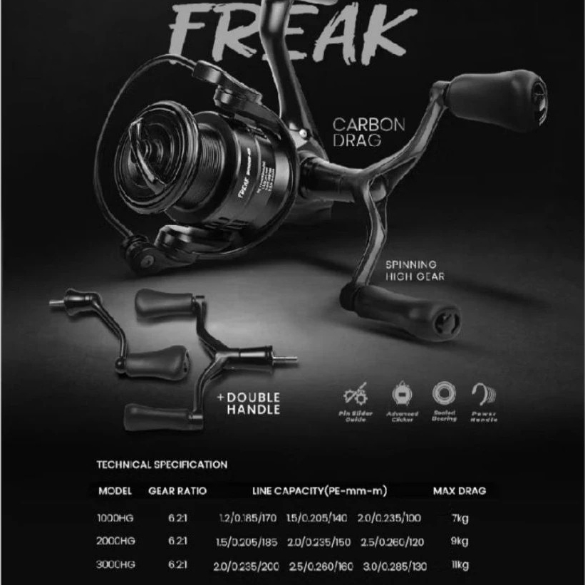 Reel Pancing Iroly Freak Power Handle 1000/2000/3000HG | Reel spinning iroly Freak dobel handle