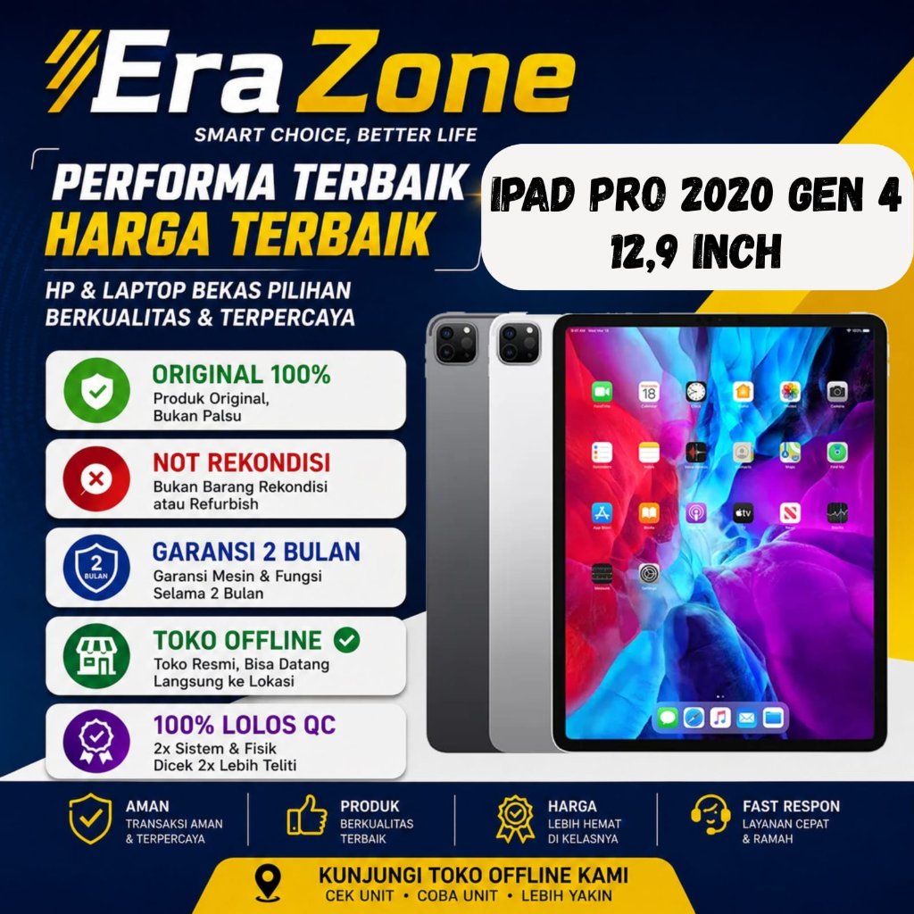 (SECONDHAND) IPAD PRO 2020 GEN 4 12,9" WIFI CELL RAM 6GB INTERNAL 1TB 512GB 256GB 128GB SILVER SPACE