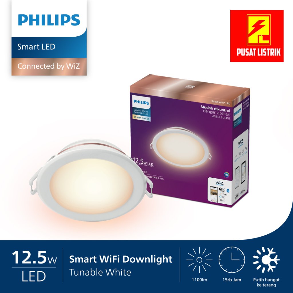Downlight Philips Smart WiFi LED 12,5W Tuneable Dimmer Putih - Kuning Downlight Led Philips WiFi