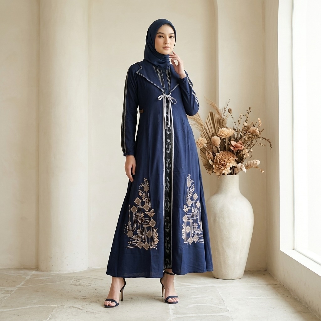 Gamis Amanda Hafidza (Free pouch) Cardigan BordIR Rayon Twil Premium Mix Tenun Troso Random (MOTIF T