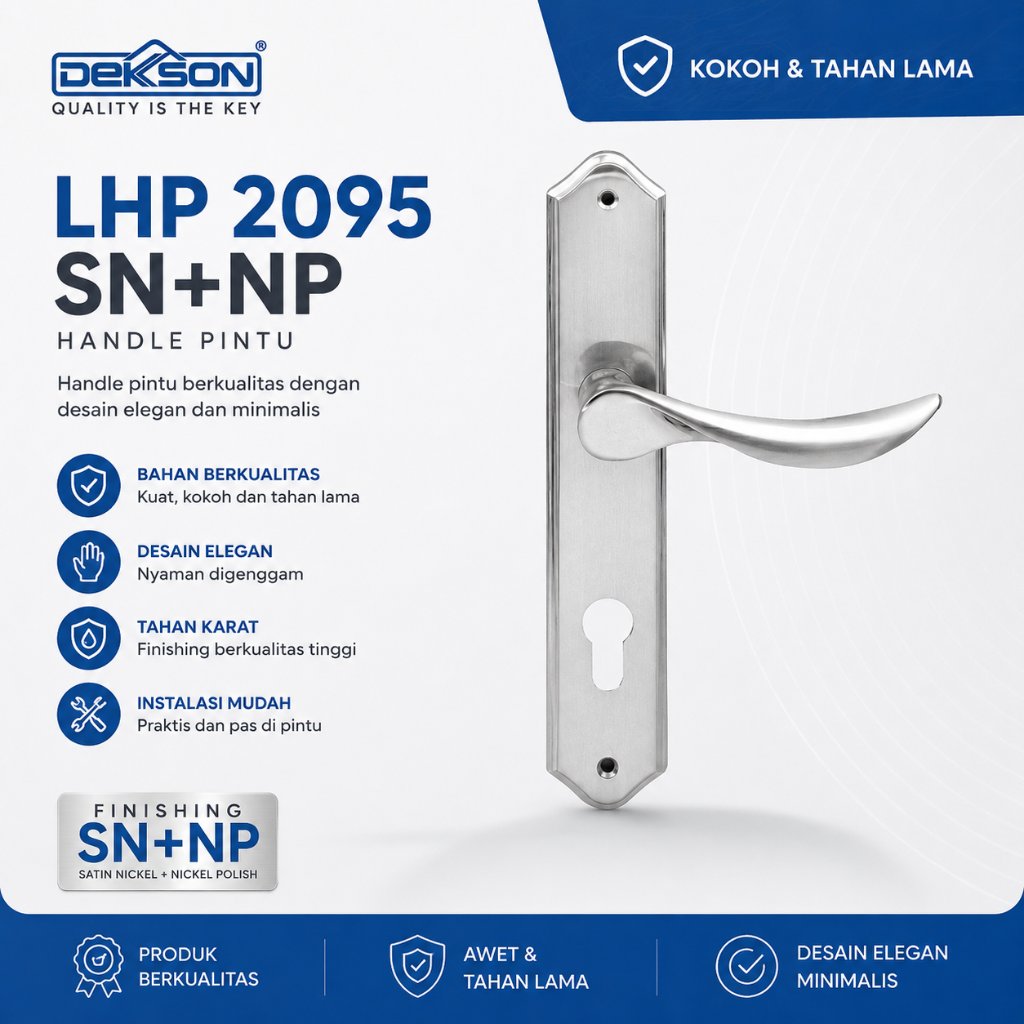Dekkson LHP 2095 SN+NP Lever Handle Plate | Kunci Gagang Pintu Panjang Minimalis Silver