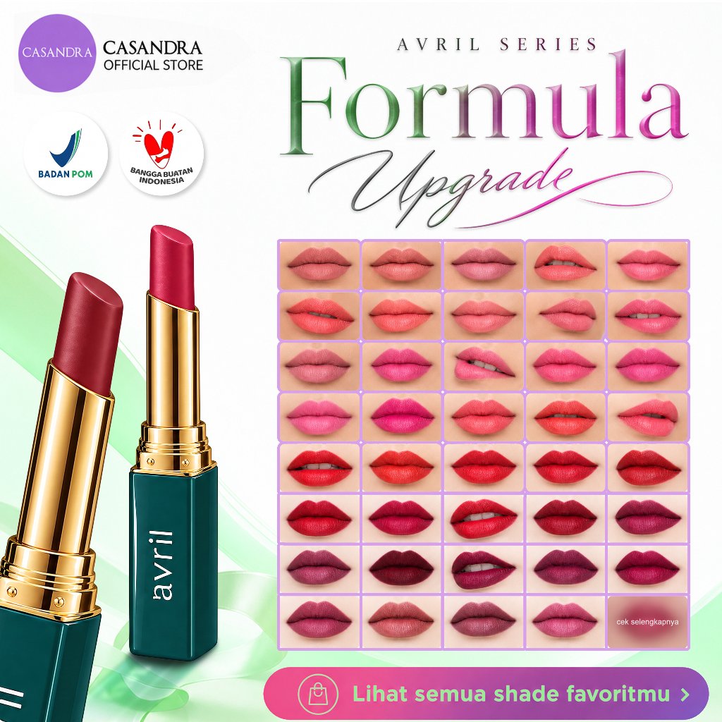 CASANDRA Avril Series Formula Upgrade Lipstik Matte 12 Warna | Lipstick Gradient Lips Pigmented Warn