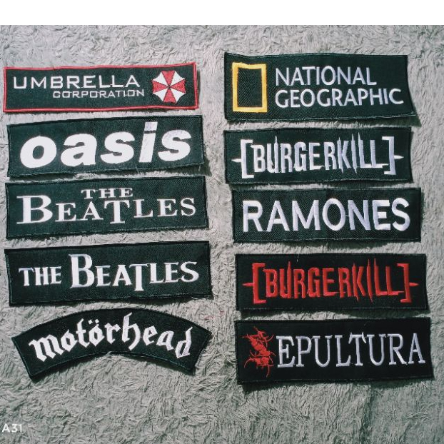 patch/emblem/bordir/badge/backpatch logo band oasis,neogeo,motorhead,umbrela,thebeatles