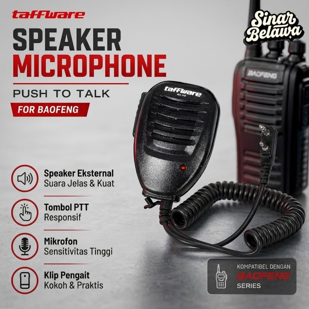 Taffware Extra Speaker Microphone PTT Walkie Talkie Baofeng UV-5R UV5RA UV-3R - RS-114 Handsfree Mic