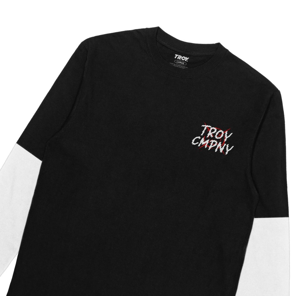 Troy Company Longsleeve Doublesleeve T-Shirt Black White Mental Effects - Kaos Lengan Panjang Hitam Putih DSD 2489