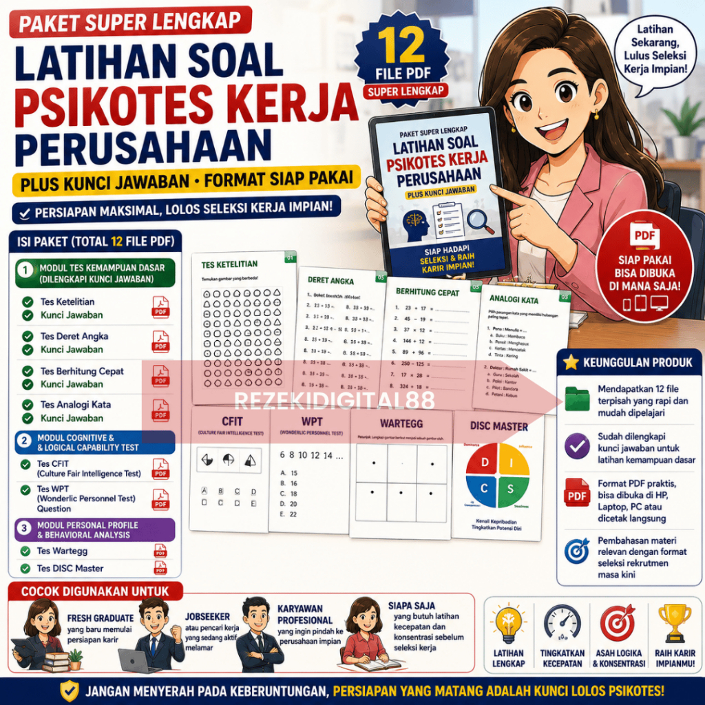 (171) Paket Template Lengkap Latihan Soal Psikotes Kerja Perusahaan Plus Kunci Jawaban Format Siap P