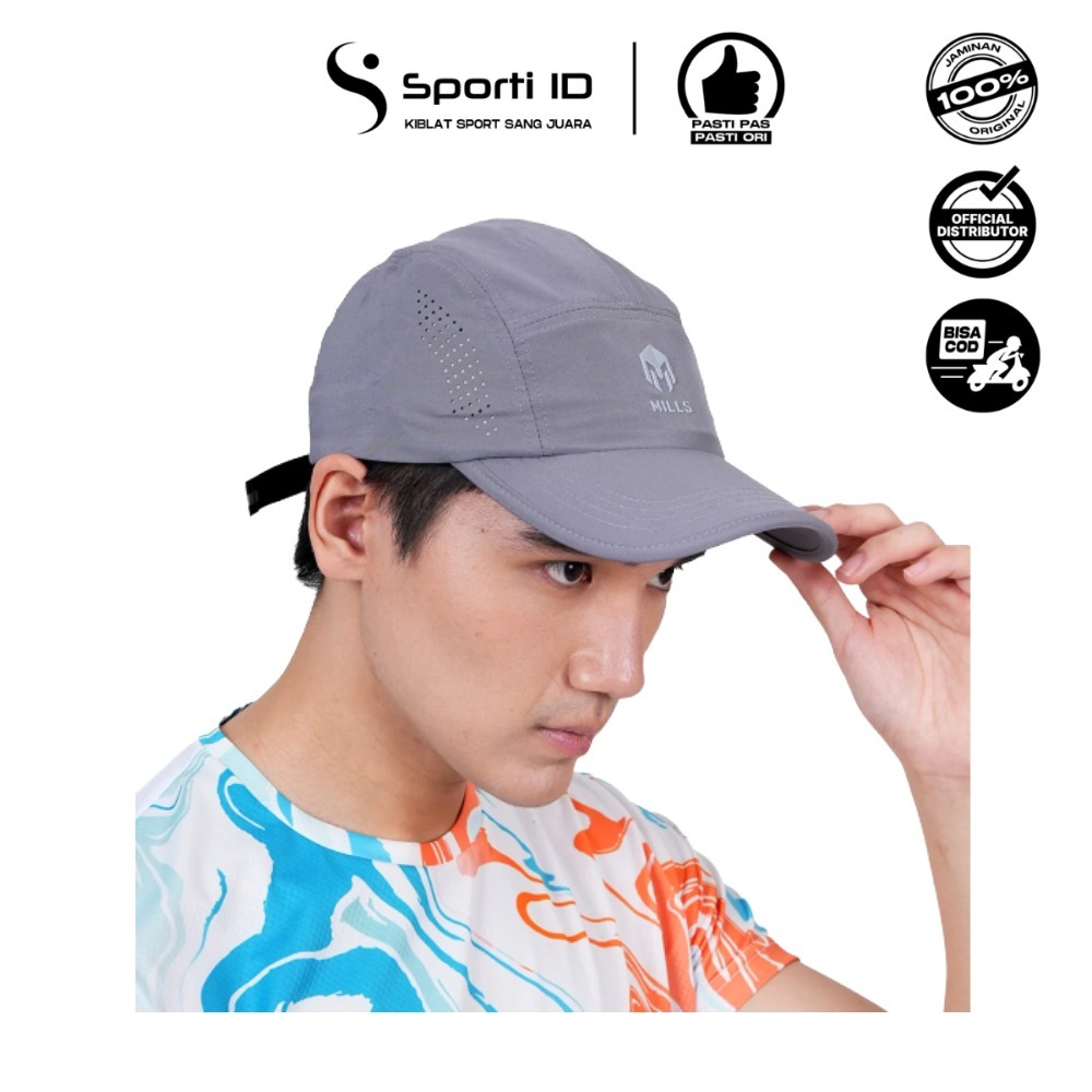 Topi Lari Mills Raptor Five Panel - Dk Grey 0910410911 Original